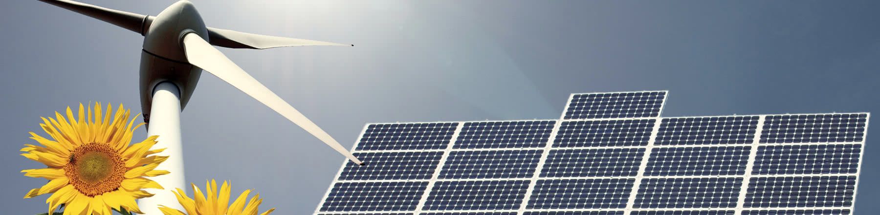 A wind turbine and a solar array