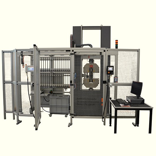 Robotic tensile testing cell for rebars